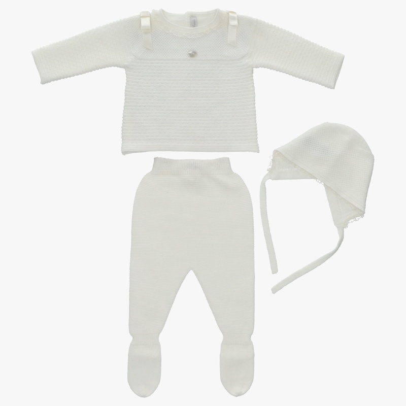 Martin Aranda Baby Woven Top Footed Leggings And Hat White 1M