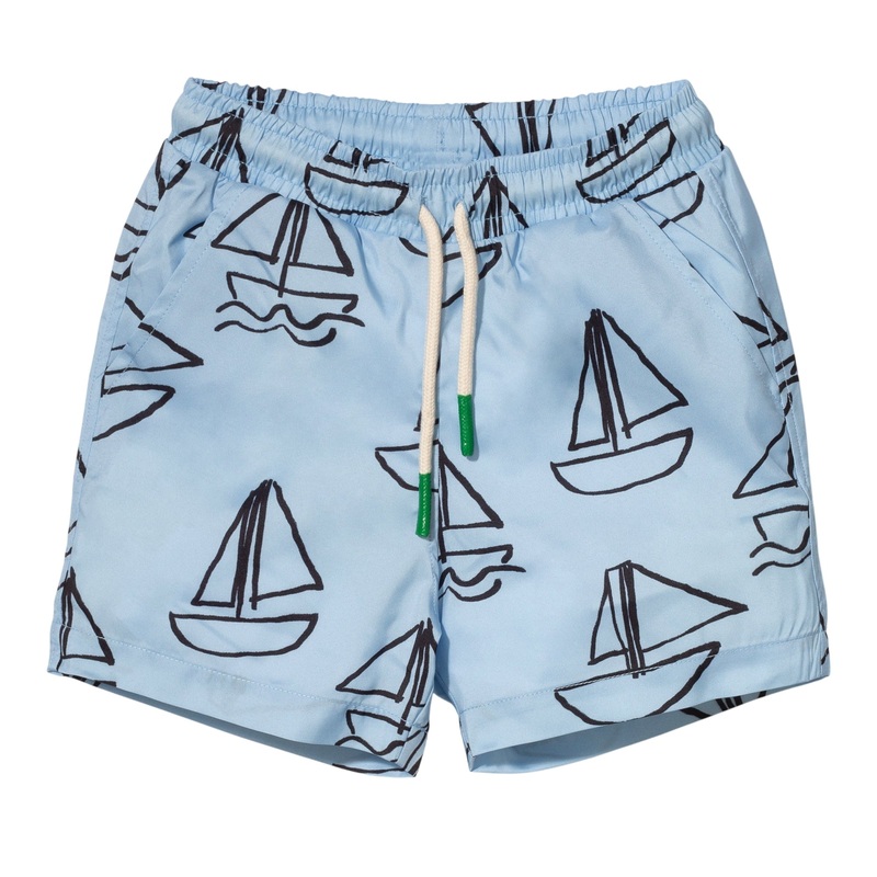 Upf 50+ Recycled Fishing Net Sailboats Kid Swim Trunk 02Y Placid Blue/Sailboat