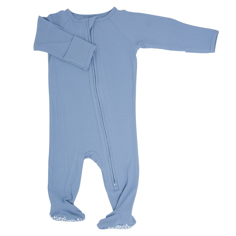 Zipper Footie – Blue Fog Ribbed Newborn Blue Fog Ribbed Boy