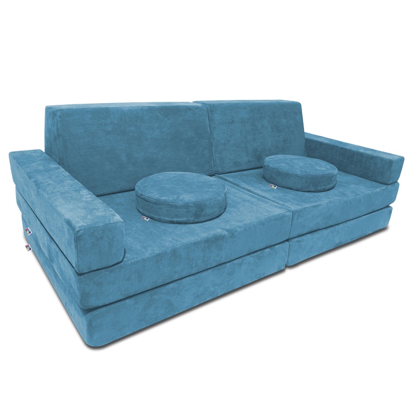 10 Piece Large Soft Furniture Playset Modular Microsuede Foam Play Couch For Creative Kids Turquoise