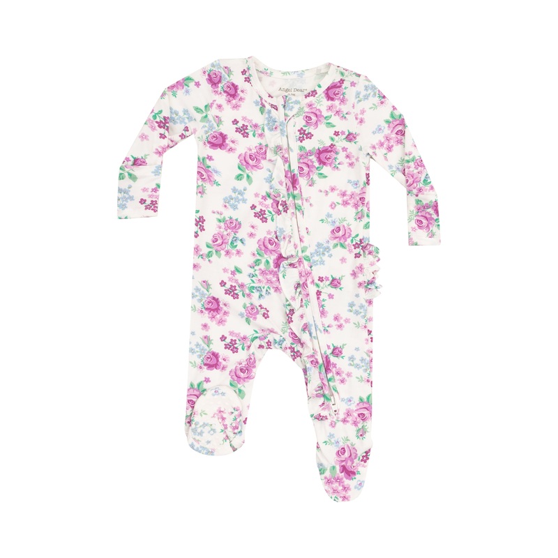 2 Way Zipper Ruffle Front Footie – Cute Little Roses NB