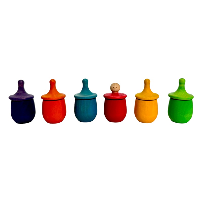A Set Of 6 Stained Little Thing Wooden Treasure Box In Stained Primary Rainbow Colors