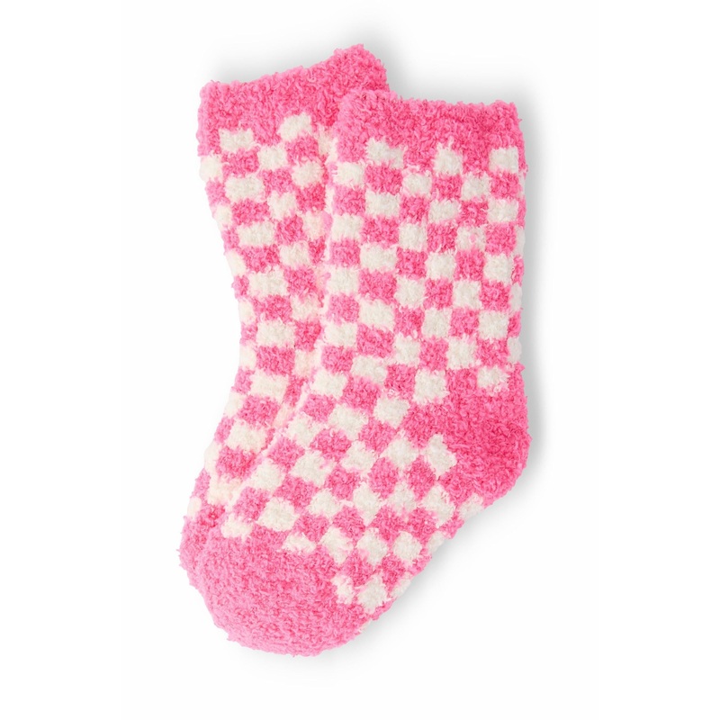 Bright Pink Checker Cozy Socks 3-6 Years