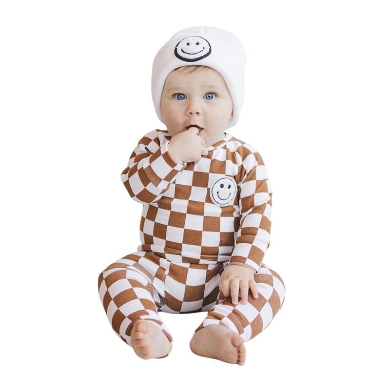 Checkered Smiley Lounge Set | Copper 0-3M