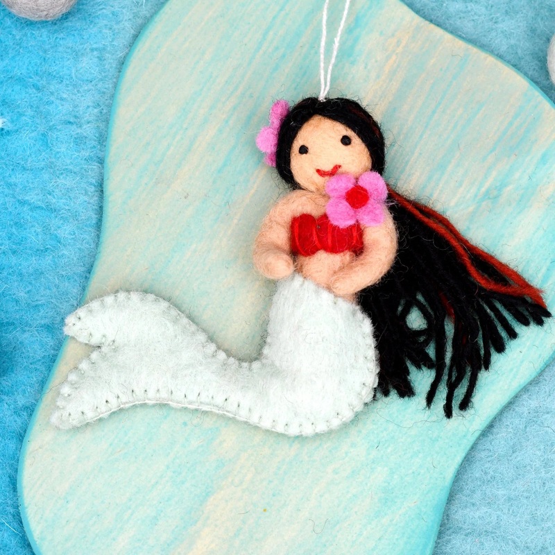 Felt Little Mermaid Hanging, Light Teal Tail