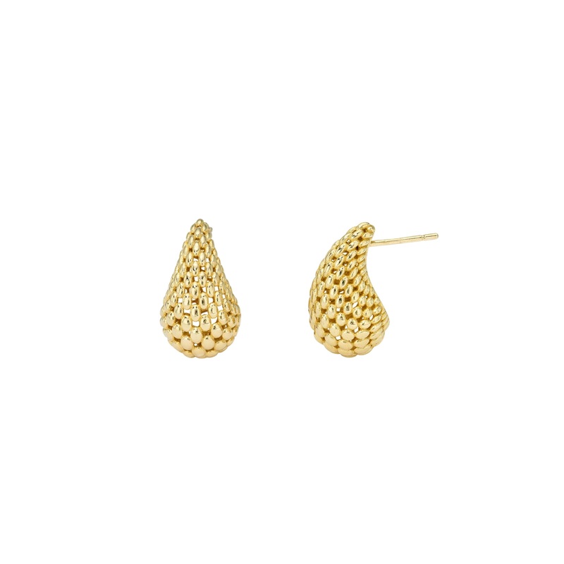 14k Gold Woven Teardrop Stud Earrings 14K Yellow Gold
