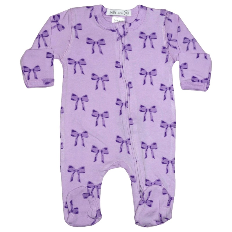 baby Two-way Zipper Footie – Bows NB