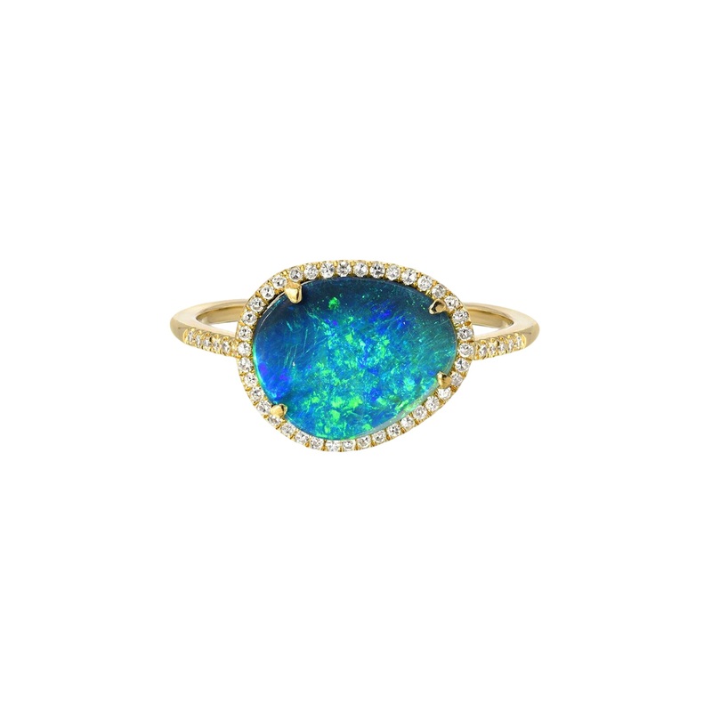 Diamond Opal Ring 14K Yellow Gold 5