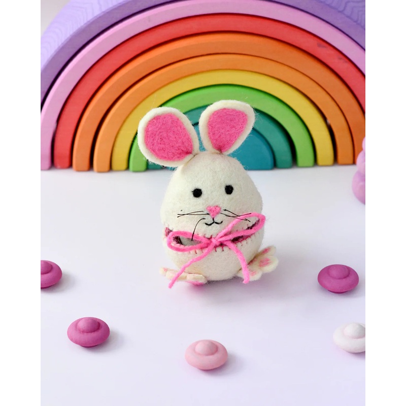 Sale Felt Egg Cover, Hopping Bunny with Pink Ears