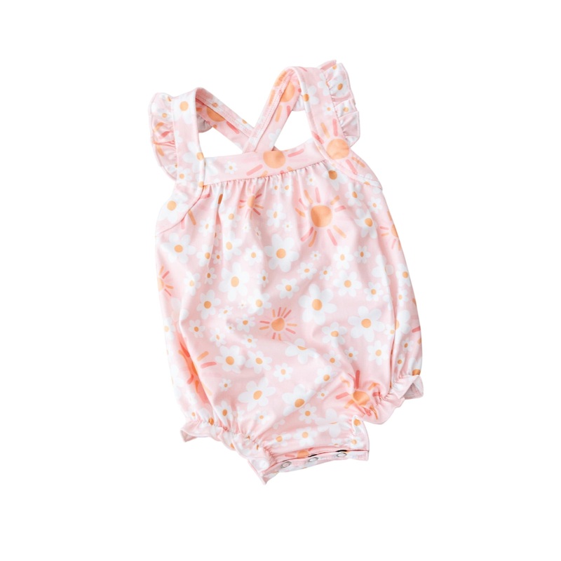 Sweet & Sunny Ruffle Cross Back Romper 0-3M