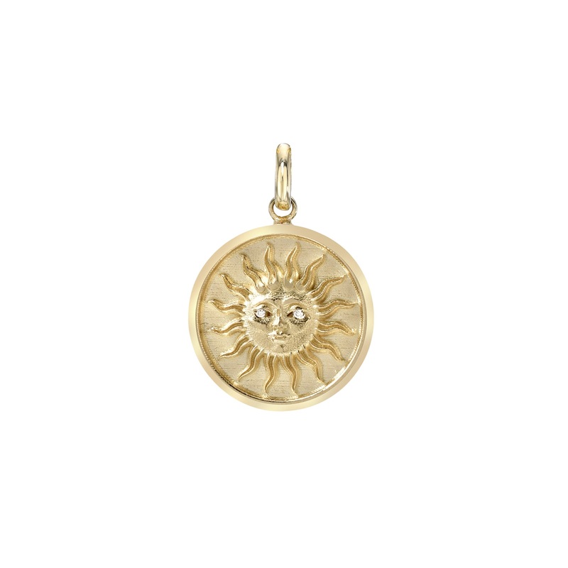 14k Gold Diamond Sun Medallion Pendant 14K Yellow Gold