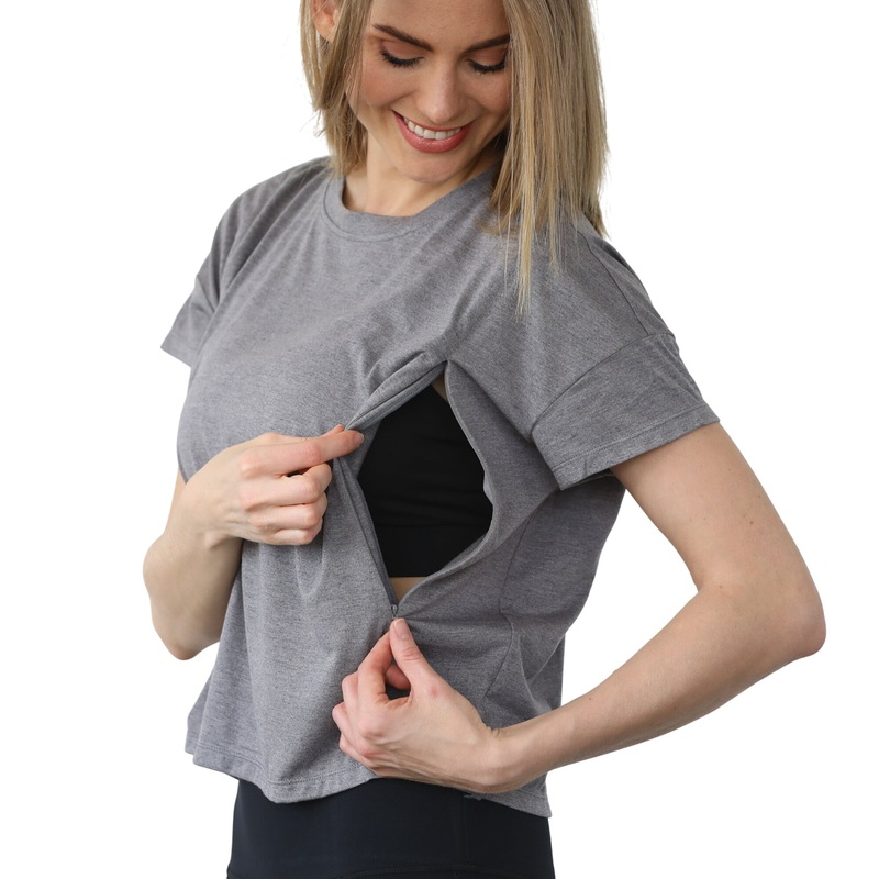 Abigail Short Sleeve Nursing T-shirt (dark Gray) S Dark Gray