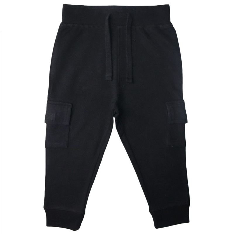 Kids Solid Pocket Joggers – Black 6M