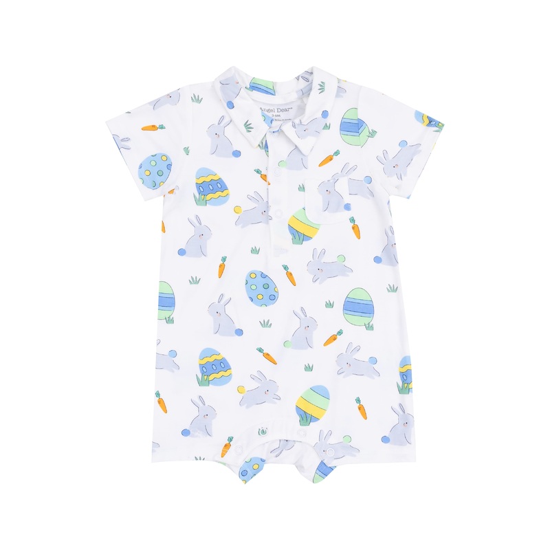 Polo Shortie – Easter Bunnies Blue 3-6M