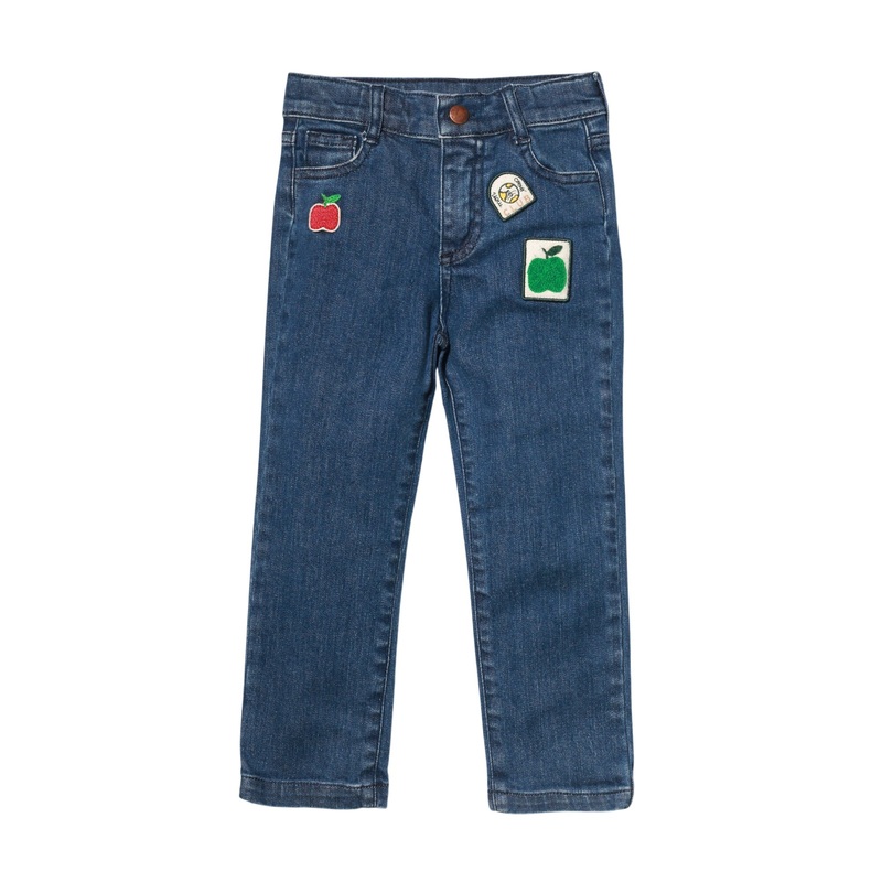 Recycled Denim Apple Patch Kid Pant 02Y Medium Blue Apple