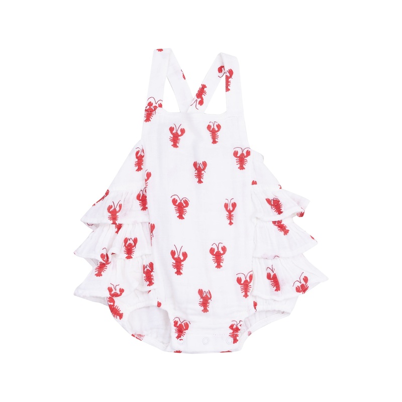 Ruffle Sunsuit – Lobster Muslin 0-3M
