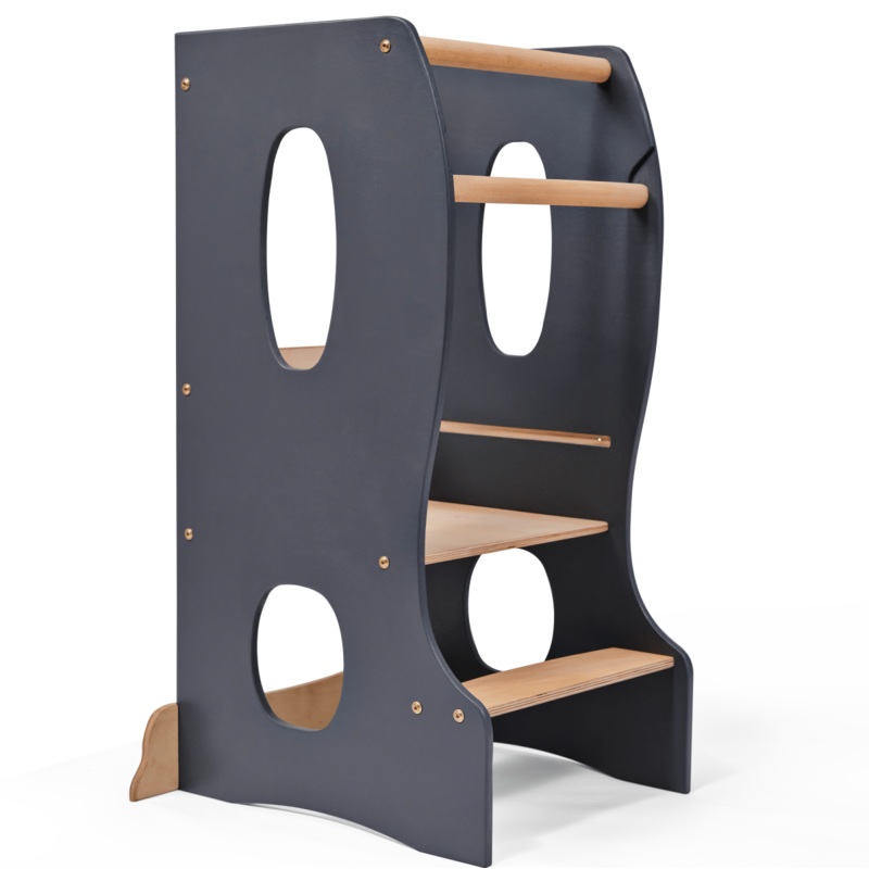 Stable Montessori Learning Tower: Wooden Growing Chair – Grey