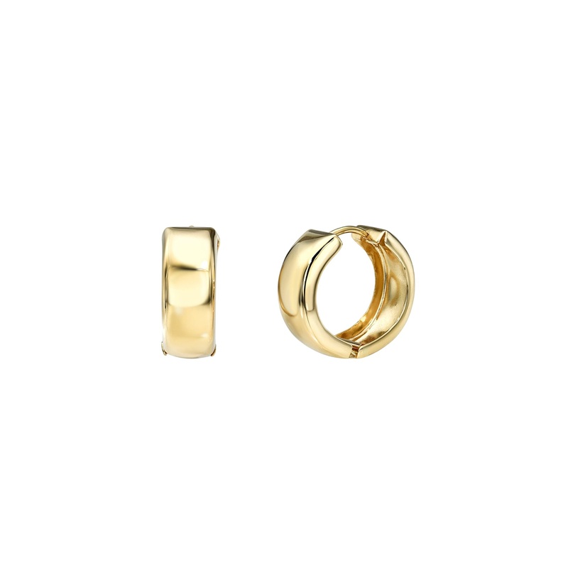14k Gold Medium Bubbled Flat Hoop Earrings 14K Yellow Gold