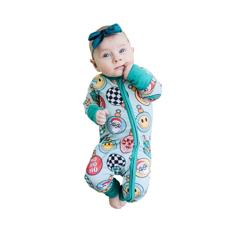 Bamboo Zip Romper | Christmas Ornaments 0-3M