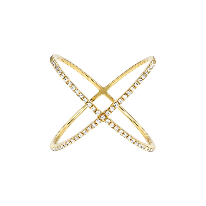 Diamond X Ring 14K Yellow Gold 6
