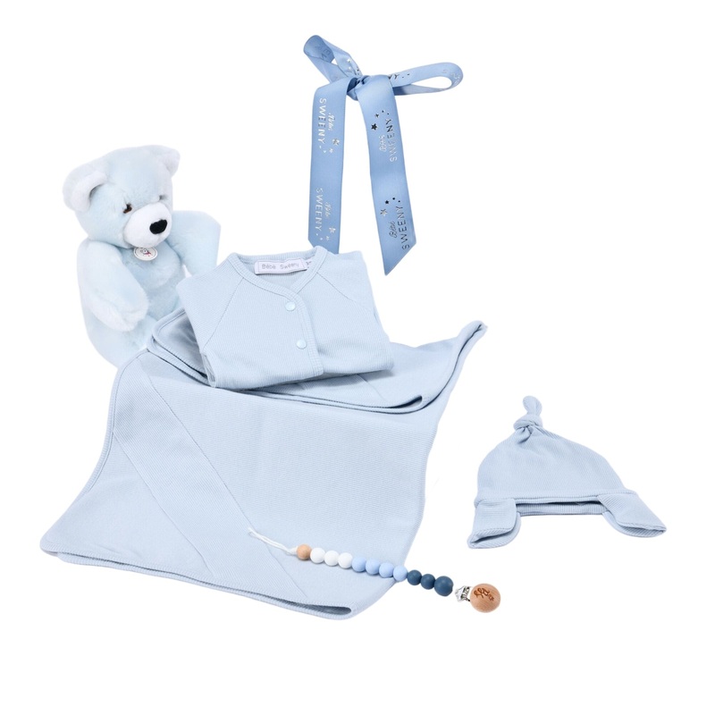 Evan | Baby Boys Gift Box – Blue Ribbed Cotton Set 1m