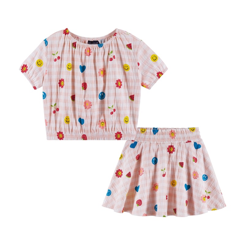 Kids (2-6) Jersey Printed Top & Skirt Set | Gingham Icon 2T Pink
