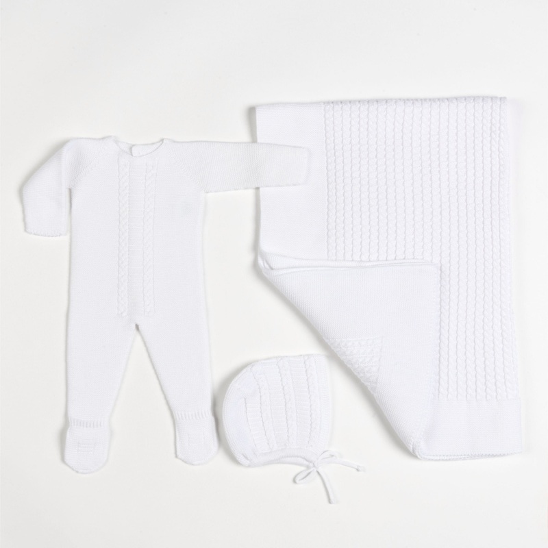 Miel | White Cotton Knit Babygrow Gift Set 1m
