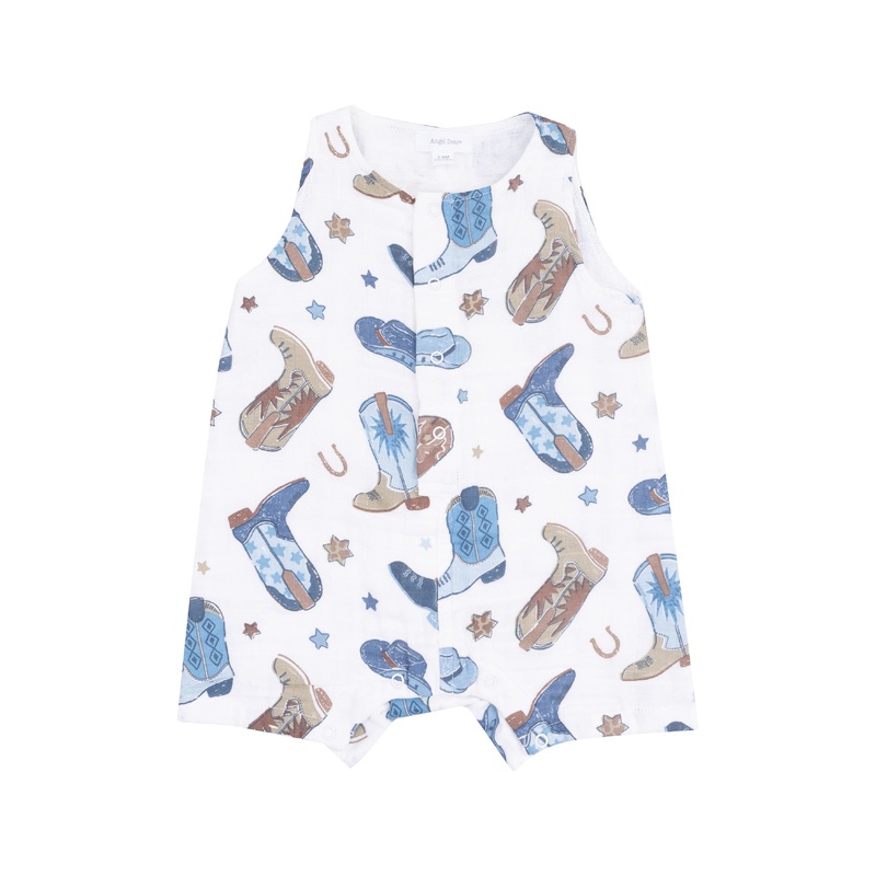 Sleeveless Shortie Romper – Cowboy Boots Blue 3-6M
