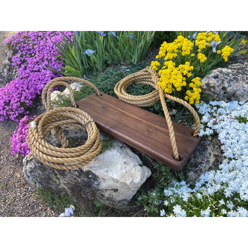 Walnut Stained Classic Bench Swing Tan w/ 10′ of rope on each side