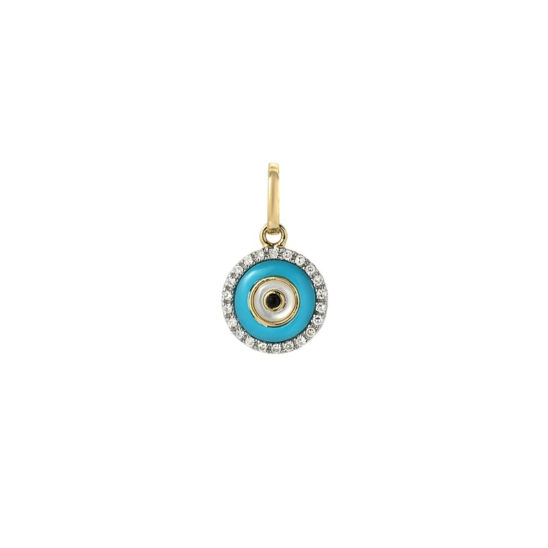 14k Gold Diamond Evil Eye Turquoise Pendant 14K Yellow Gold