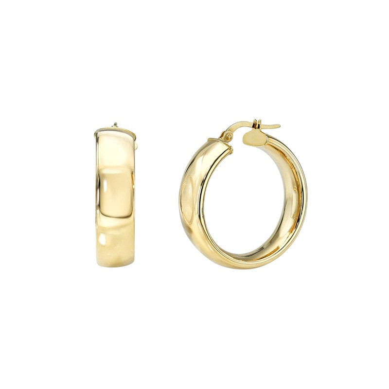 14k Gold Large Bubbled Flat Hoop Earrings 14K Yellow Gold