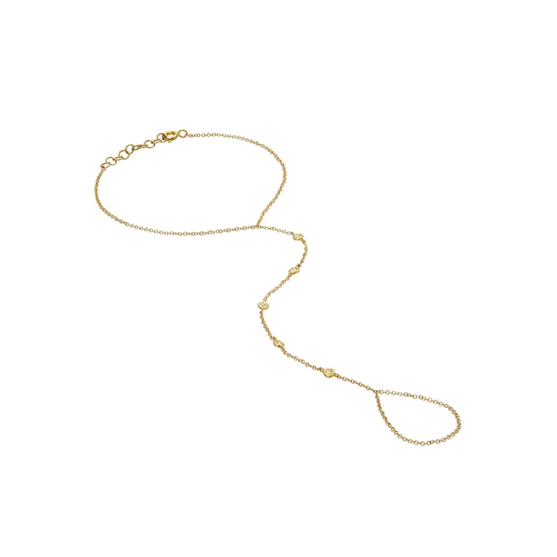 14k Gold Multiple Bezel Diamond Hand Chain 14K Yellow Gold