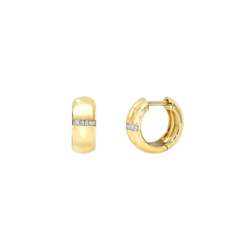 14k Gold Thick Diamond Row Huggies 14K Yellow Gold