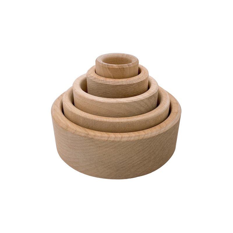 5 Pcs Natural Wooden Stackingnesting Cupbowl Set