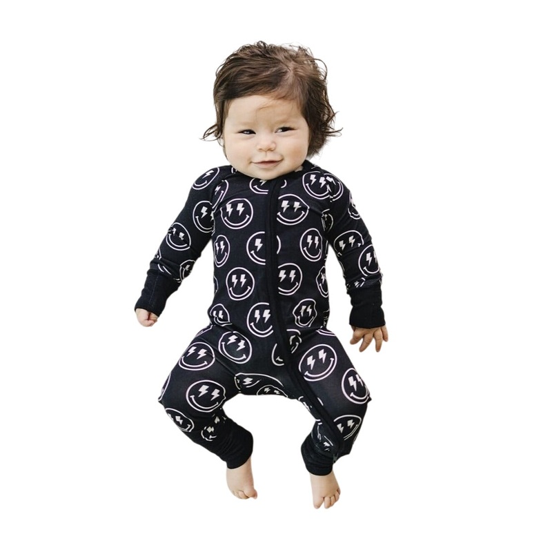Bamboo Zip Romper | Electric Smiley 0-3M