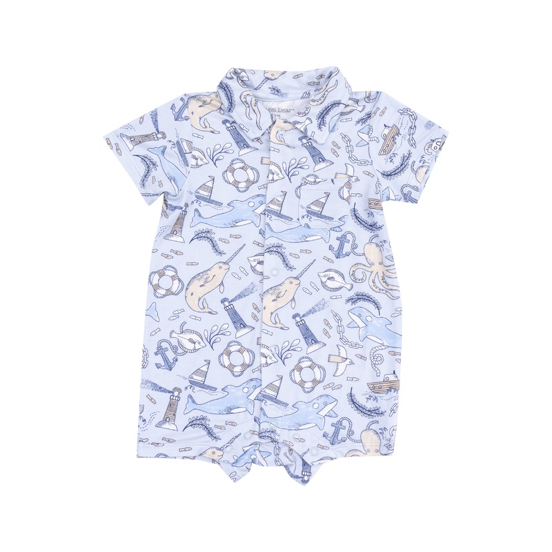 Button Down Polo Shortie – Nautical Notebook 3-6M