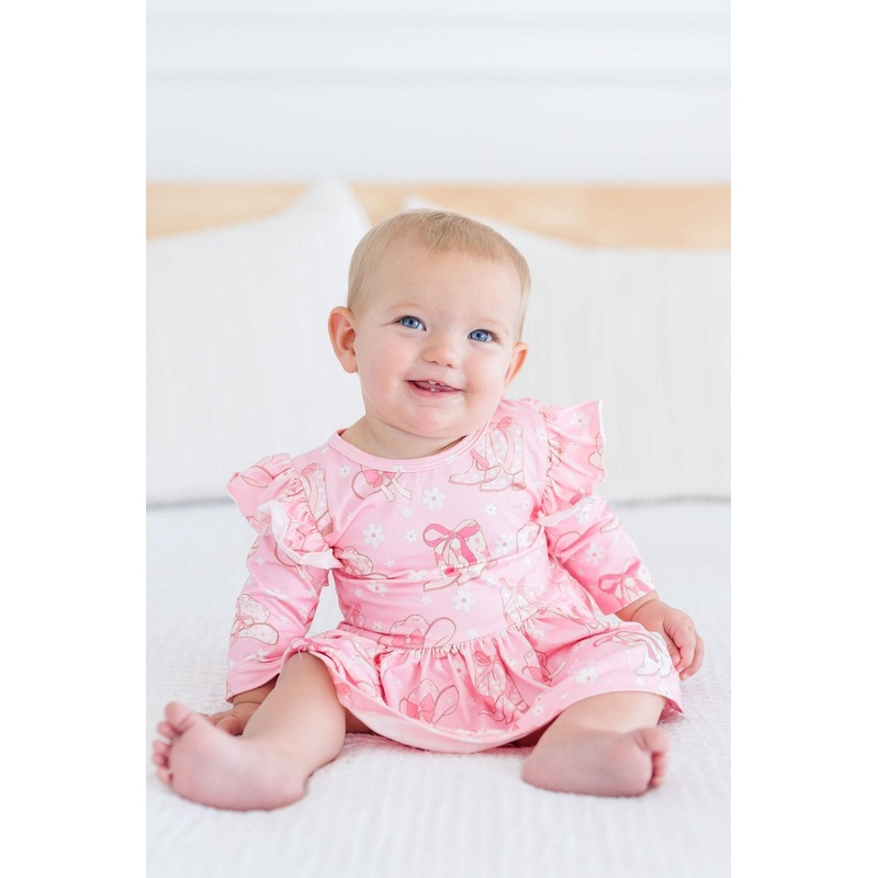 Howdy 3/4 Sleeve Flutter Twirl Bodysuit 0-3M