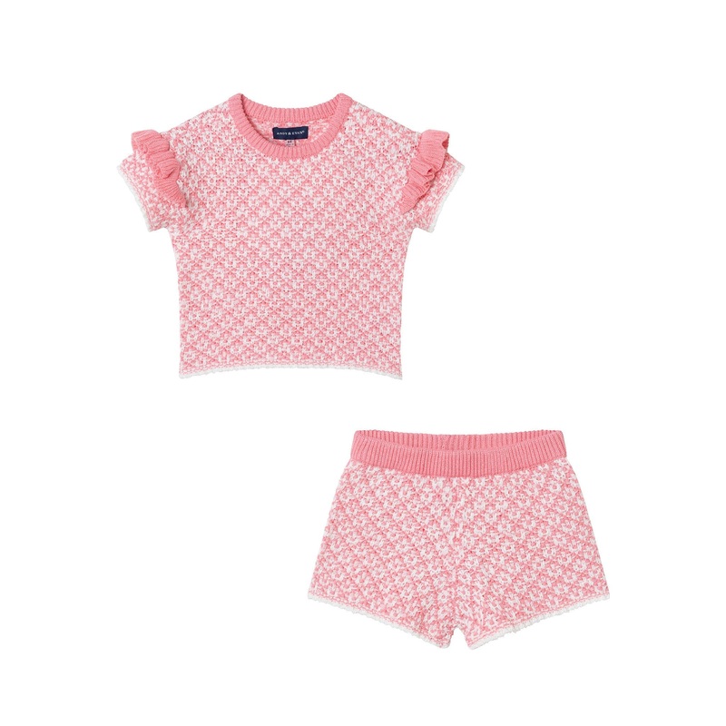 Kids (2-6x) Crochet Top & Short Set | Pink Houndstooth 2T Pink