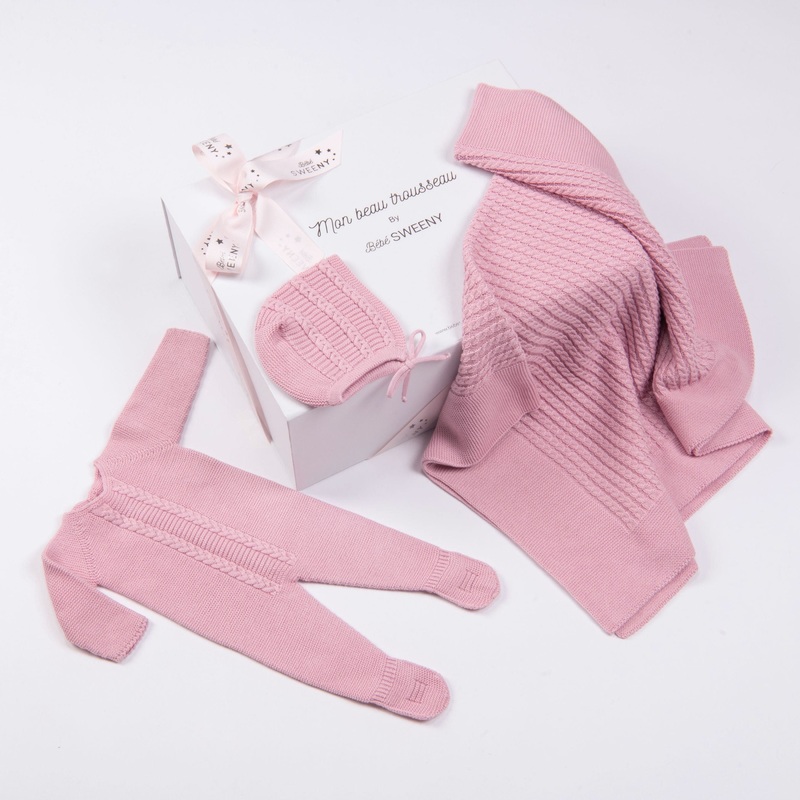 Miel | Pink Cotton Knit Babygrow Gift Set 1m