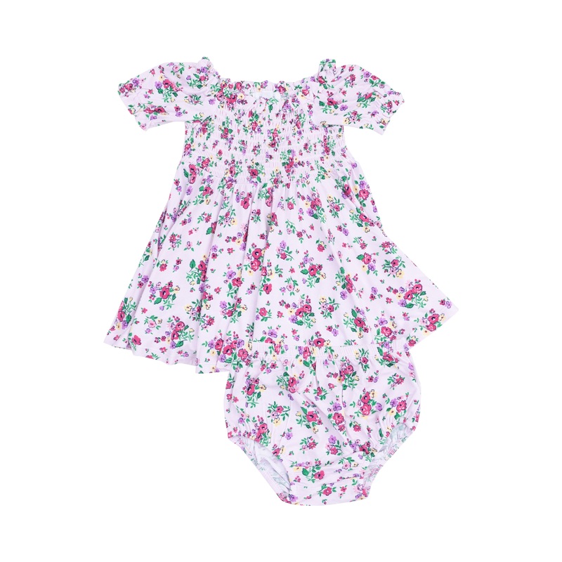 Puff Sleeve Smocked Dress And Diaper Cover  – Preppy Roses 6-12M
