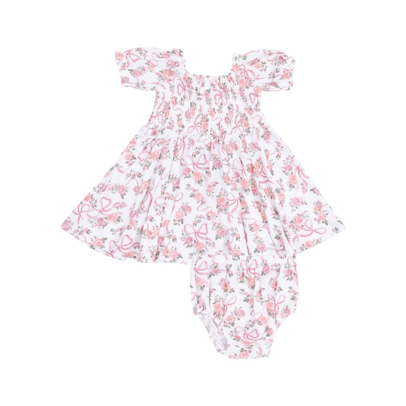Puff Sleeve Smocked Dress And Diaper Cover – Ribbons And Flowers 6-12M