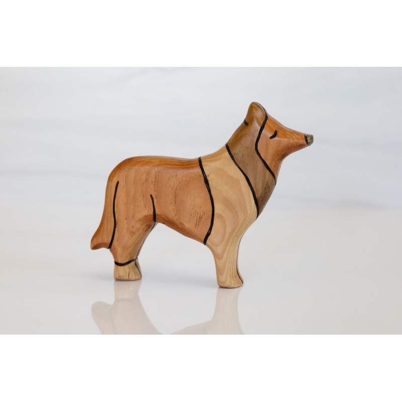 Wooden Rough Collie Toy Dog