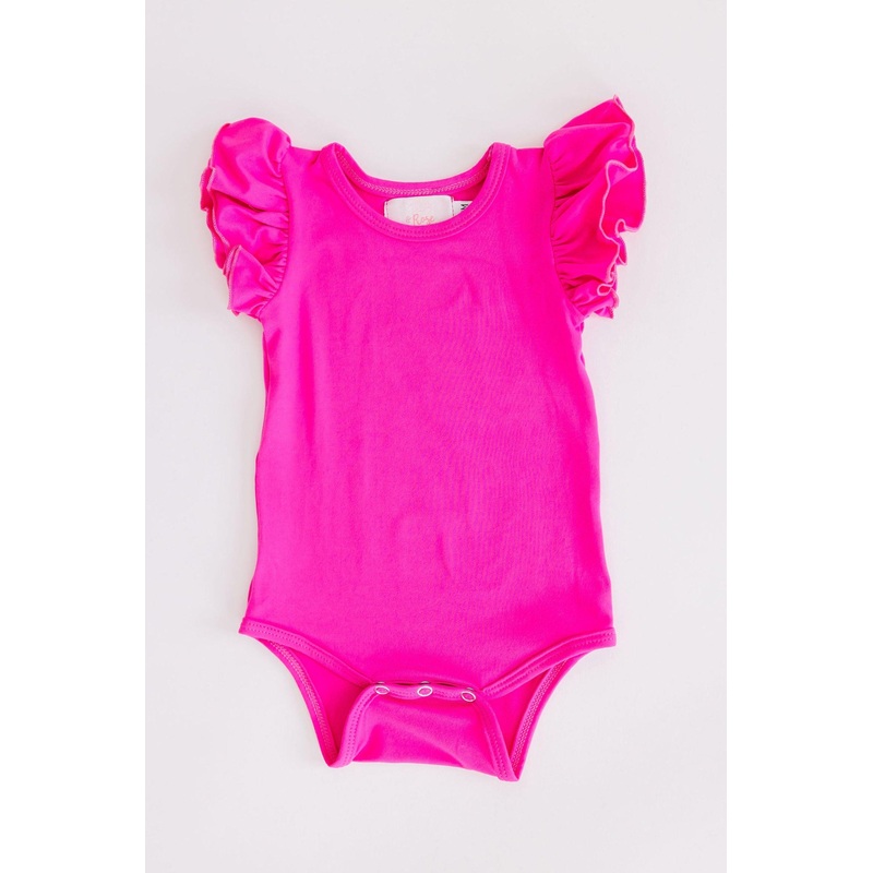 Hot Pink S/s Flutter Bodysuit 0-3M