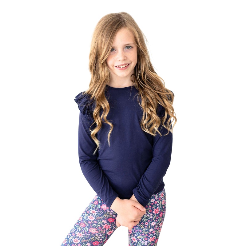 Navy L/s Ruffle Tee 6-12M
