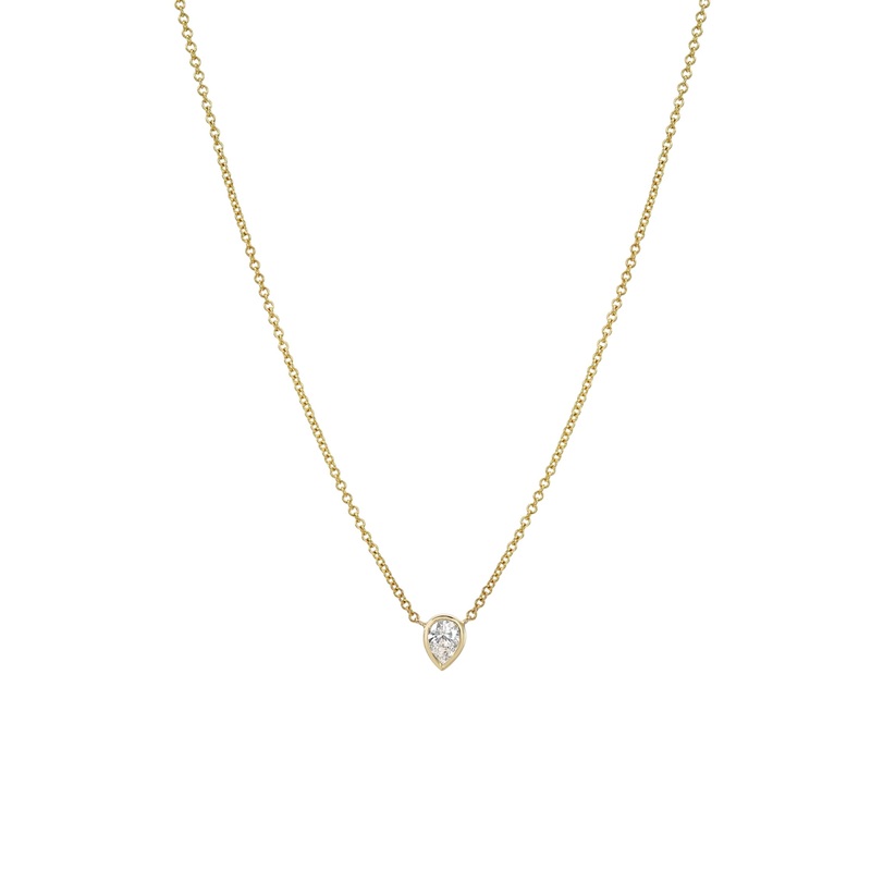 Pear Diamond Bezel Necklace 14K Yellow Gold 16″