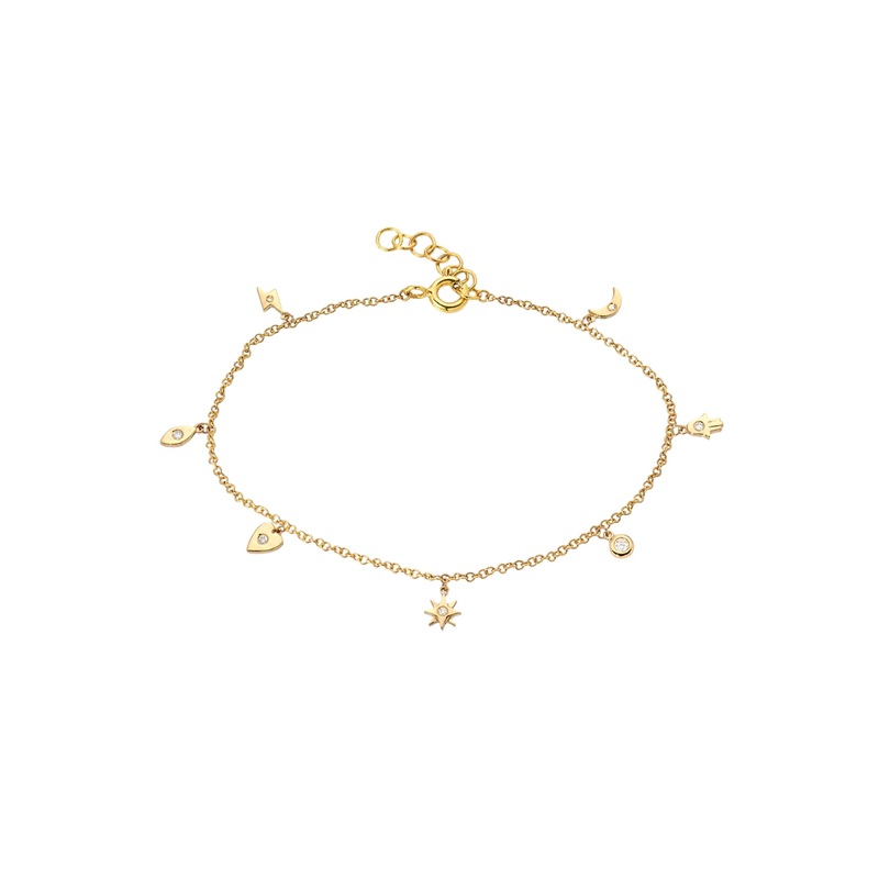 14k Gold And Diamond  Charm Bracelet 14K Yellow Gold