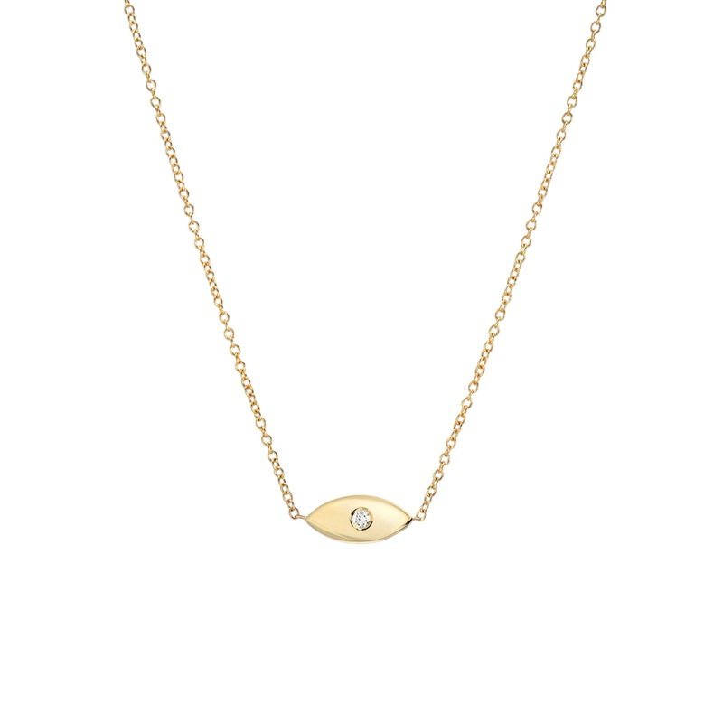 Diamond Evil Eye Necklace 14K Yellow Gold 16″