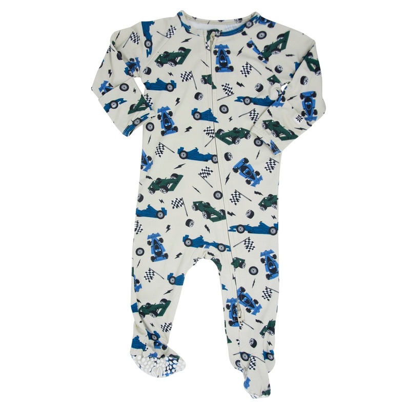 Green Blue Nasar Zipper Footie Newborn Race Cars Boy
