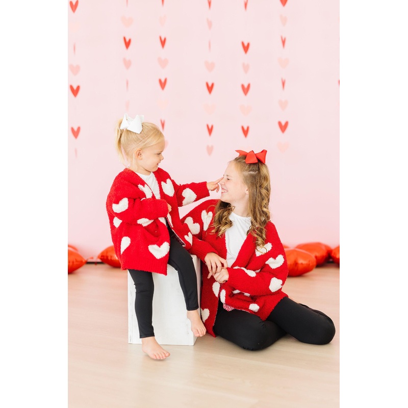Red/coconut Heart Cozy Cardigan 3/4