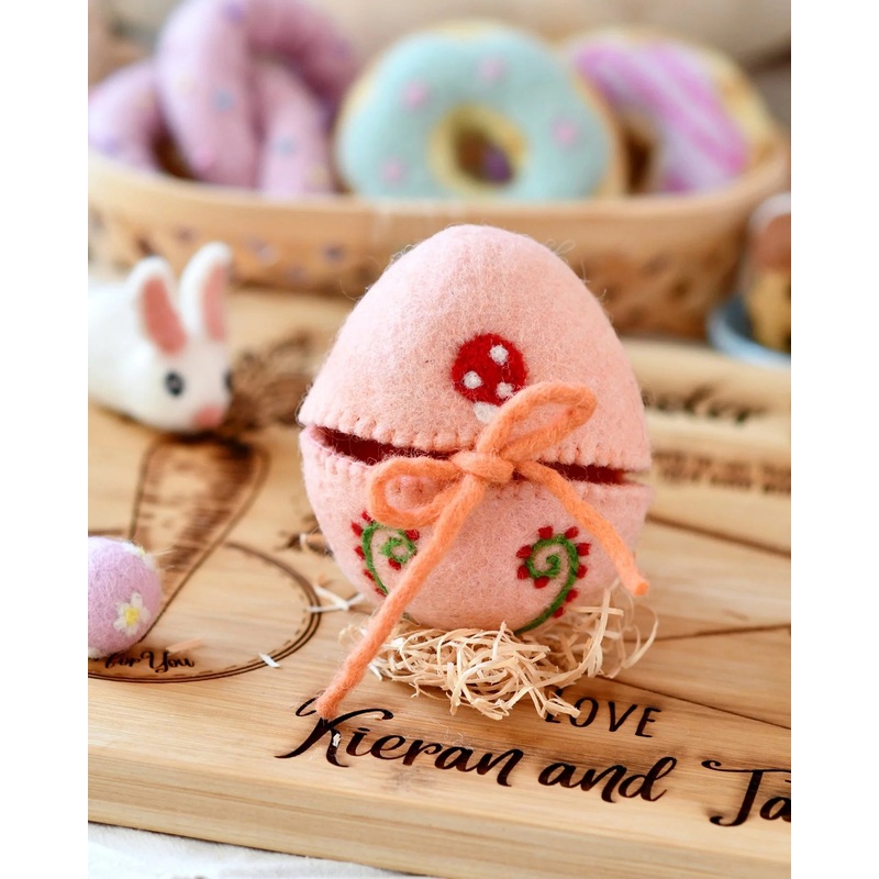 Sale Felt Egg Cover, Peach with Mushroom Motif